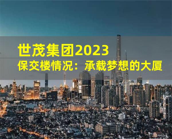 世茂集团2023保交楼情况：承载梦想的大厦